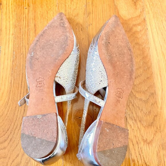 Tory Burch Bernadette Silver Pointed Toe Flats - Picture 5 of 6